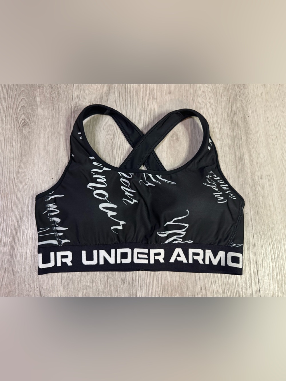 Under Armour Women’s Cross Back Black Logo Compression Sports Bra Medium